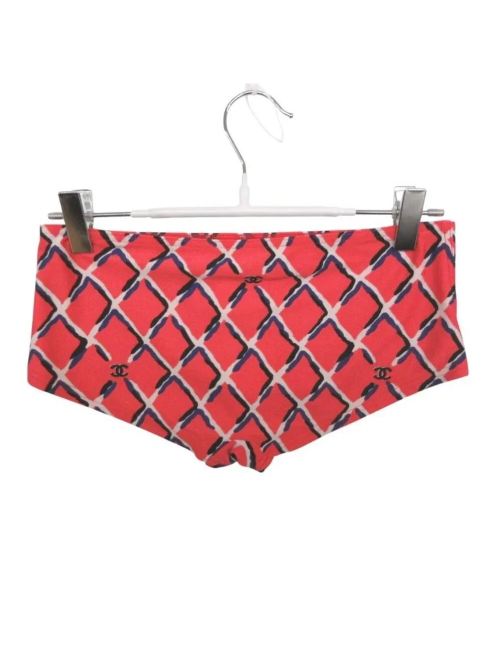 Chanel Pants Coco Beach Collection Swimwear CC Logo Plaid Red
